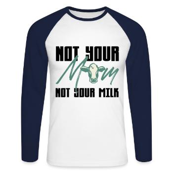 Not your mom not your milk - cow design - Unisex Long Sleeve Baseball T-Shirt - white/navy - Front - Nik (191cm)