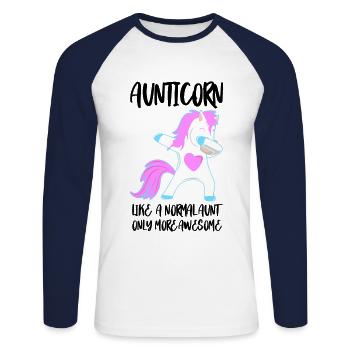 Aunticorn - Tante mit Dabbing - Unisex Baseballshirt langarm - Weiß/Navy - Vorne - Nik (191cm)