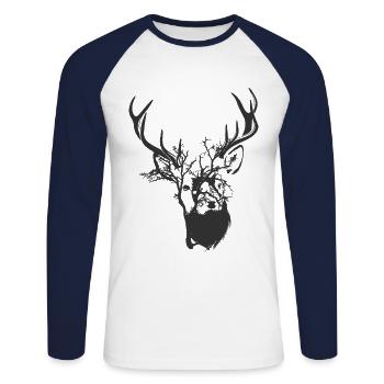 Wild life - deer wilderness - Unisex Baseballshirt langarm - Weiß/Navy - Vorne - Nik (191cm)