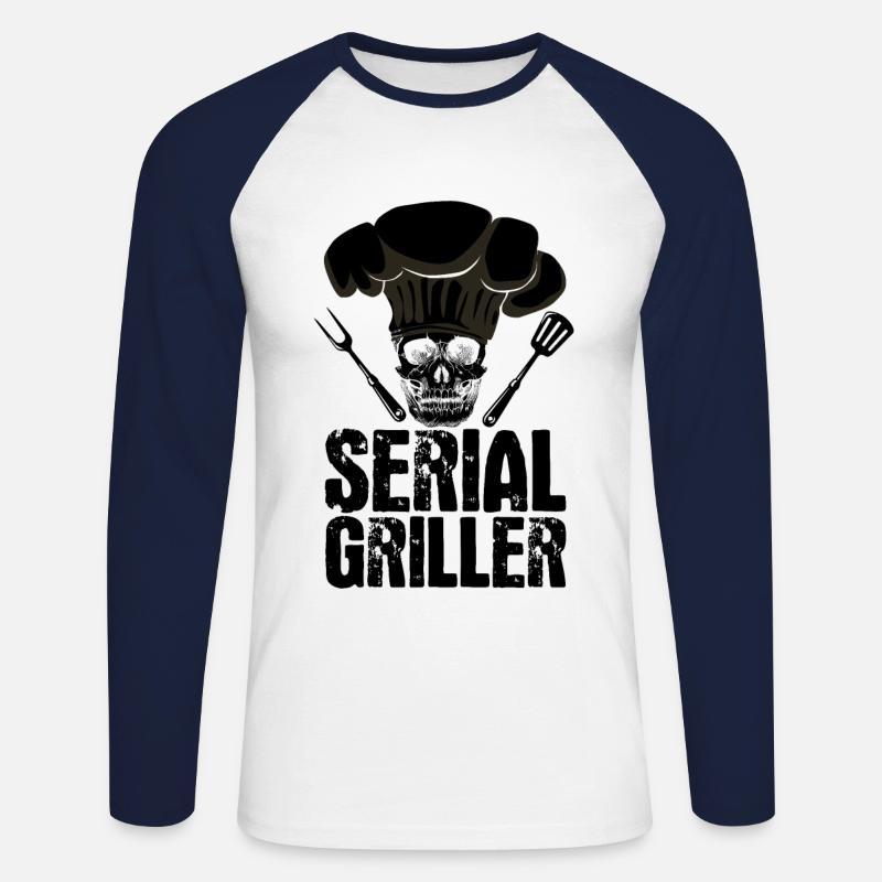 Serial Griller BBQ Distressed - Unisex Baseballshirt langarm - Weiß/Navy