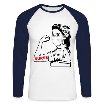Nurse Vet Starke Nurse - Unisex Baseballshirt langarm - Weiß/Navy - Vorne - Nik (191cm)