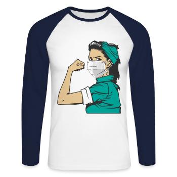 Rose The Riveter - Nurse Nurse - Unisex Long Sleeve Baseball T-Shirt - white/navy - Front - Nik (191cm)
