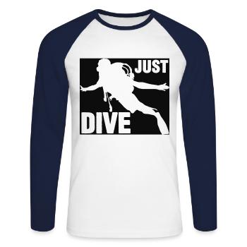Just Dive Diver - Unisex Baseballshirt langarm - Weiß/Navy - Vorne - Nik (191cm)