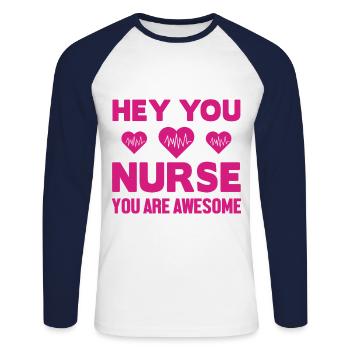 Nurse are awesome - Unisex Long Sleeve Baseball T-Shirt - white/navy - Front - Nik (191cm)