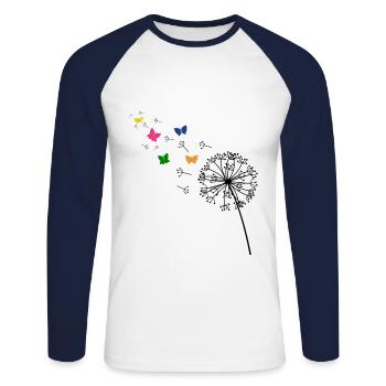 Papillons de pissenlit | Spores volantes - T-shirt baseball manches longues Homme - blanc/marine - Devant - Nik (191cm)