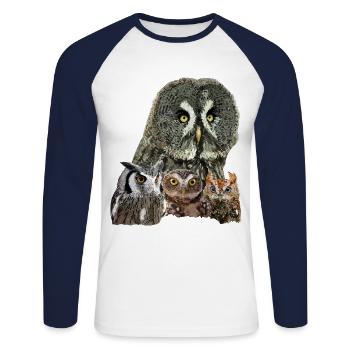 Owls - Unisex Long Sleeve Baseball T-Shirt - white/navy - Front - Nik (191cm)