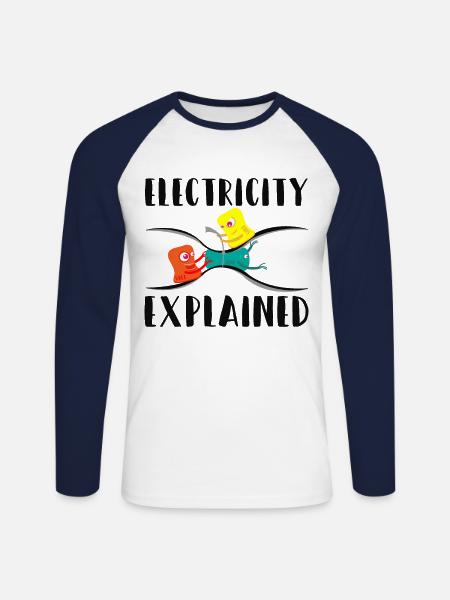 Electricity Explained Physics Nerd - Unisex Long Sleeve Baseball T-Shirt - white/navy