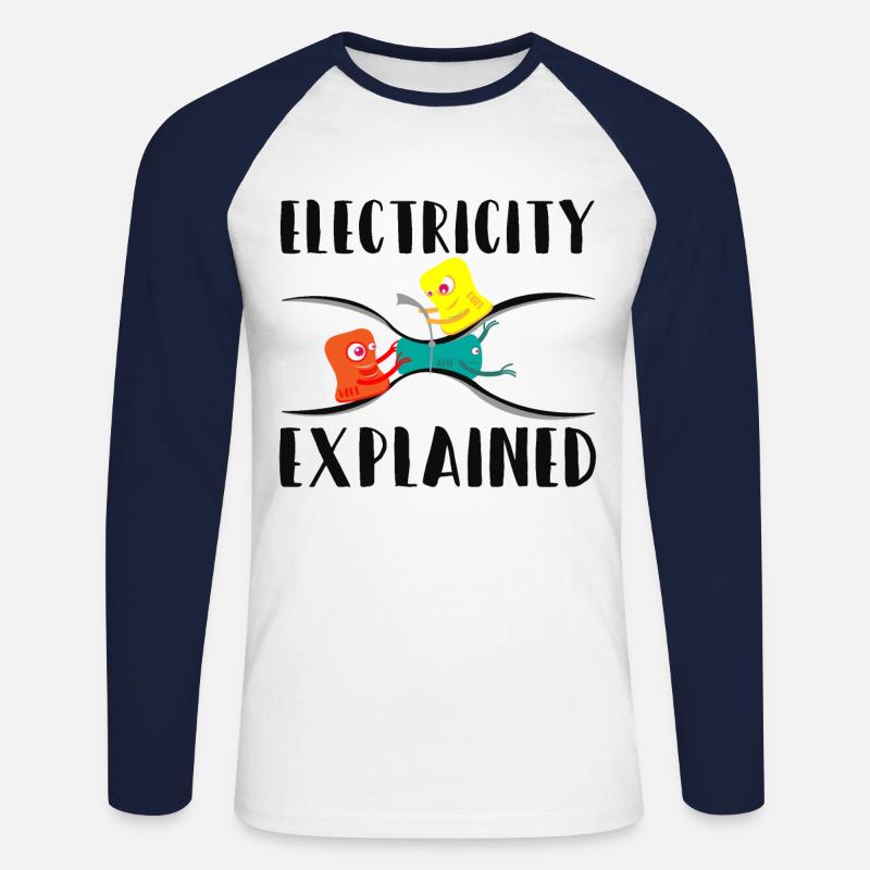 Electricity Explained Physics Nerd - Unisex Long Sleeve Baseball T-Shirt - white/navy