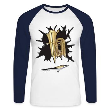 Larme de papier tuba - T-shirt baseball manches longues Homme - blanc/marine - Devant - Nik (191cm)