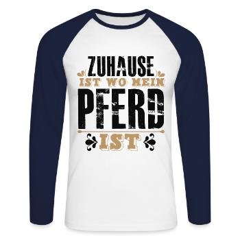 Zuhause Ist Wo Mein PFERD Ist Pferde - Unisex Baseballshirt langarm - Weiß/Navy - Vorne - Nik (191cm)