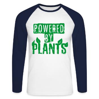 Propulsé par des plantes végétaliennes - T-shirt baseball manches longues Homme - blanc/marine - Devant - Nik (191cm)