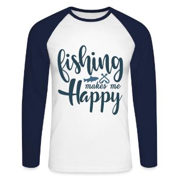 Anglers catch a fish on the lake - Unisex Long Sleeve Baseball T-Shirt - white/navy - Front - Nik (191cm)