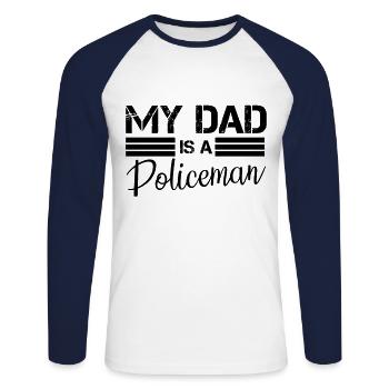 Father as a police cop in uniform - Unisex Long Sleeve Baseball T-Shirt - white/navy - Front - Nik (191cm)