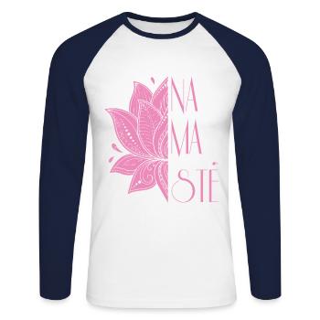 Yoga mandala Namaste - T-shirt baseball manches longues Homme - blanc/marine - Devant - Nik (191cm)