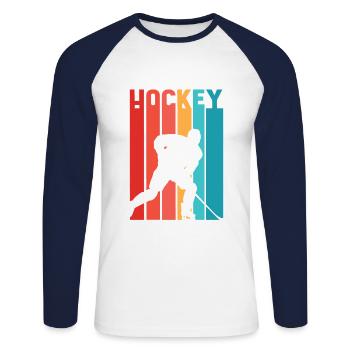 Hockey Regenbogen - Eishockey - Unisex Baseballshirt langarm - Weiß/Navy - Vorne - Nik (191cm)