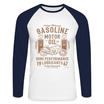Moto vintage essence essence moteur custom motorisation - T-shirt baseball manches longues Homme - blanc/marine - Devant - Nik (191cm)