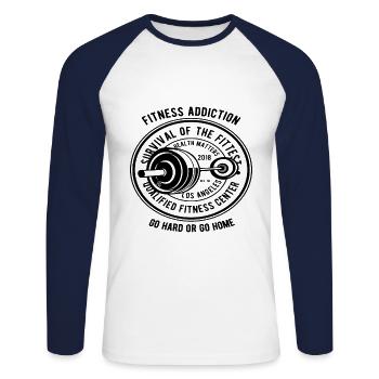 Fitness-addiction-gymnastique poids entraînement - T-shirt baseball manches longues Homme - blanc/marine - Devant - Nik (191cm)