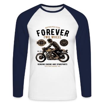Moto Pour Toujours Deux roues Custom Motor Biker - T-shirt baseball manches longues Homme - blanc/marine - Devant - Nik (191cm)