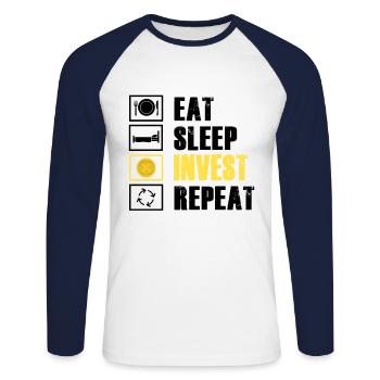 Eat Sleep Invest Repeat Rypto Ripple XRP - Unisex Long Sleeve Baseball T-Shirt - white/navy - Front - Nik (191cm)