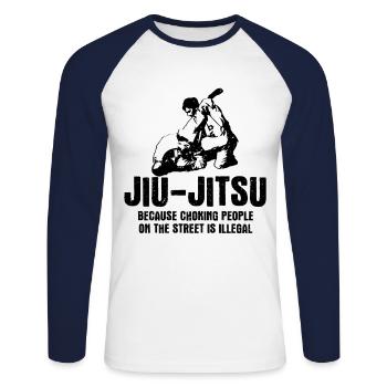 Jiu Jitsu Dést, les gens BjJ Fighter Arts martiaux - T-shirt baseball manches longues Homme - blanc/marine - Devant - Nik (191cm)