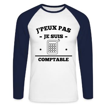 j peux pas je suis comptable humour - T-shirt baseball manches longues Homme - blanc/marine - Devant - Nik (191cm)
