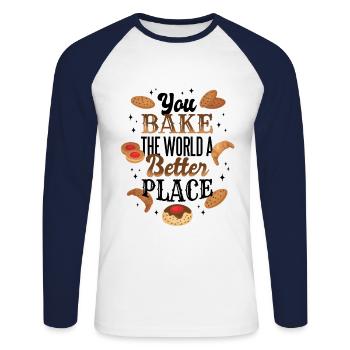 Cuisson Bake Better Place Cadeau - T-shirt baseball manches longues Homme - blanc/marine - Devant - Nik (191cm)