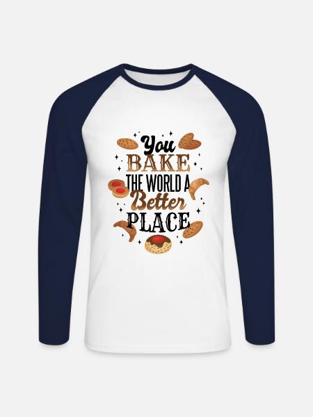 Bake Bake Better Place Gift - Unisex Long Sleeve Baseball T-Shirt - white/navy
