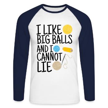 I Turn Yarns Into Things Crocheter Crocheting - Unisex Baseballshirt langarm - Weiß/Navy - Vorne - Nik (191cm)
