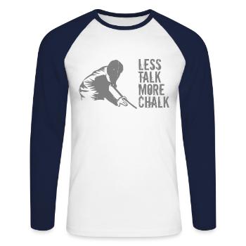 Less Talk More Chalk Funny Pool Billiard Player - Unisex Baseballshirt langarm - Weiß/Navy - Vorne - Nik (191cm)