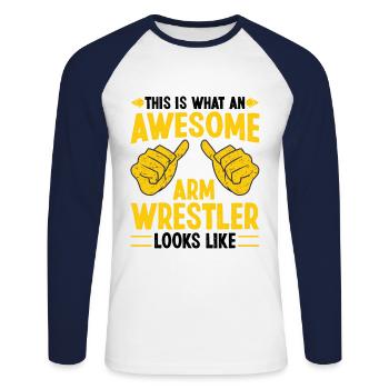 C’est ce qu’un catcheur de bras est génial - T-shirt baseball manches longues Homme - blanc/marine - Devant - Nik (191cm)