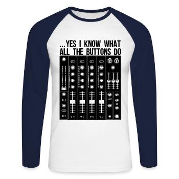 I know which keys Sound Engineer Audio Music - Unisex Long Sleeve Baseball T-Shirt - white/navy - Front - Nik (191cm)