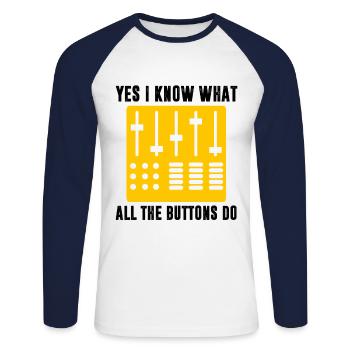 I know which keys Sound Engineer Audio Music - Unisex Long Sleeve Baseball T-Shirt - white/navy - Front - Nik (191cm)