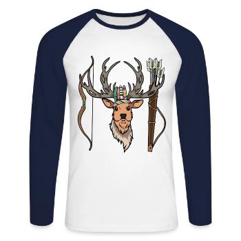 Deer, Elk, Antlers, Deer Head, Wild Hunts - Unisex Long Sleeve Baseball T-Shirt - white/navy - Front - Nik (191cm)