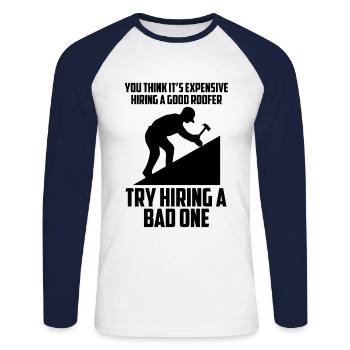 Un bon couvreur en construction - T-shirt baseball manches longues Homme - blanc/marine - Devant - Nik (191cm)