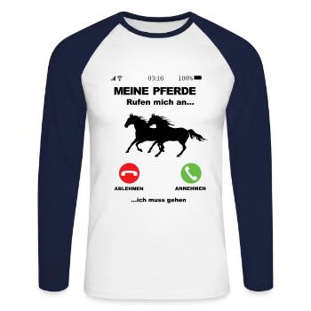 Mein Pferde Rufen an - Pferde lustige sprüche - Unisex Baseballshirt langarm - Weiß/Navy - Vorne - Nik (191cm)