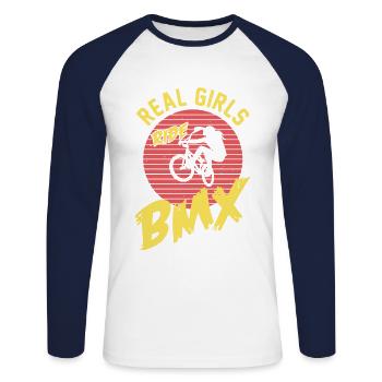 Bike Ride Ride BMX Vélo de montagne vintage - T-shirt baseball manches longues Homme - blanc/marine - Devant - Nik (191cm)