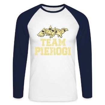 Team Pierogi Polish Food Kielbasa Pierogies - Unisex Long Sleeve Baseball T-Shirt - white/navy - Front - Nik (191cm)