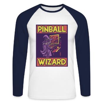 Pinball Wizard Pinball Machine Arcade-Spiel - Unisex Baseballshirt langarm - Weiß/Navy - Vorne - Nik (191cm)