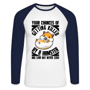 Tués par un hamster Sont faibles, Mais Jamais - T-shirt baseball manches longues Homme - blanc/marine - Devant - Nik (191cm)