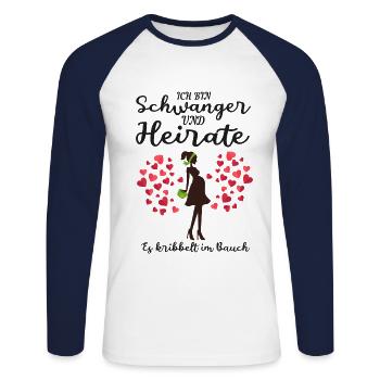 Enceinte grossesse mariage cadeau - T-shirt baseball manches longues Homme - blanc/marine - Devant - Nik (191cm)