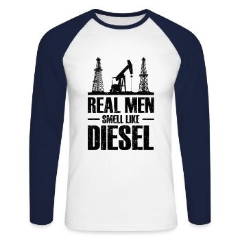 Les vrais hommes sentent diesel huile-rig-rock-oilman - T-shirt baseball manches longues Homme - blanc/marine - Devant - Nik (191cm)