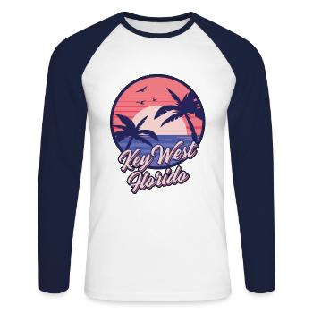 Key West Florida Sunset Beach Summer Seawaves - Unisex Long Sleeve Baseball T-Shirt - white/navy - Front - Nik (191cm)