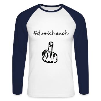 # du mich auch - Stinkefinger - Mittelfinger - Unisex Baseballshirt langarm - Weiß/Navy - Vorne - Nik (191cm)