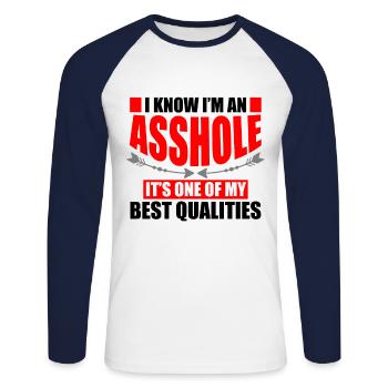 I Am An Asshole, It Is One Of My - Unisex Long Sleeve Baseball T-Shirt - white/navy - Front - Nik (191cm)