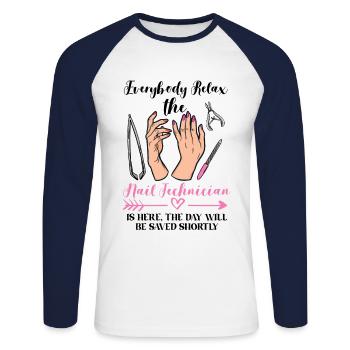 Nagel Techniker Nagel Tech Manicurist Maniküre - Unisex Baseballshirt langarm - Weiß/Navy - Vorne - Nik (191cm)