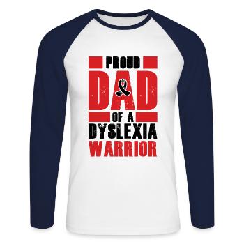 Proud Dad Of A Dyslexia Warrior Dyslexia Awareness - Unisex Long Sleeve Baseball T-Shirt - white/navy - Front - Nik (191cm)