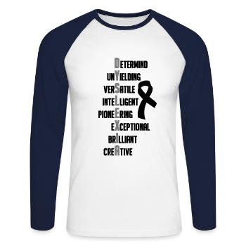 Dyslexie Enseignant Thérapeute Dyslexie Sensibilisation - T-shirt baseball manches longues Homme - blanc/marine - Devant - Nik (191cm)