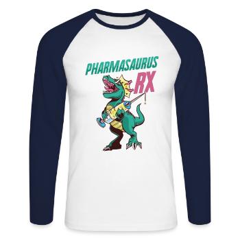Pharmasaurus Rx Dino Pharmacien Technicien Médical - T-shirt baseball manches longues Homme - blanc/marine - Devant - Nik (191cm)