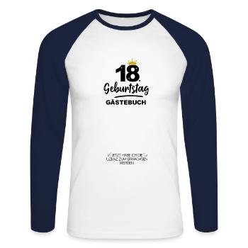 18. Geburtstag Gästebuch Geschenk - Unisex Baseballshirt langarm - Weiß/Navy - Vorne - Nik (191cm)