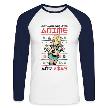 Mädchen Liebt Anime-Mädchen Weihnachten Japan - Unisex Baseballshirt langarm - Weiß/Navy - Vorne - Nik (191cm)